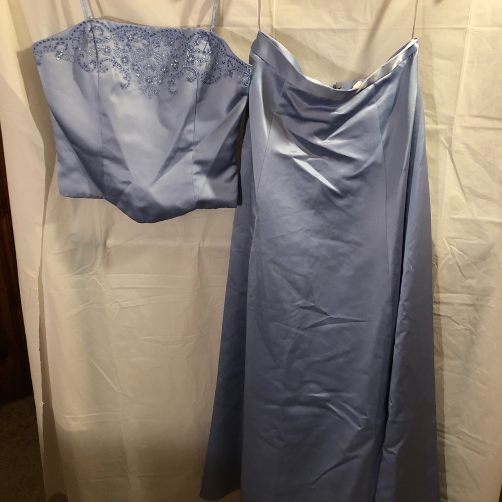 Periwinkle Blue 3pc gown set corset top long ball gown skirt with matching stow